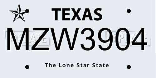 MZW3904 Texas License Plate