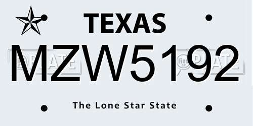 MZW5192 Texas License Plate