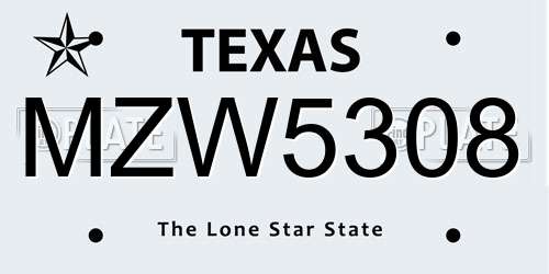 MZW5308 Texas License Plate