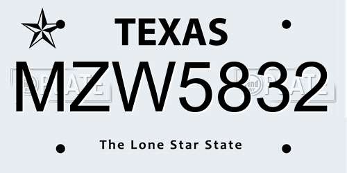 MZW5832 Texas License Plate