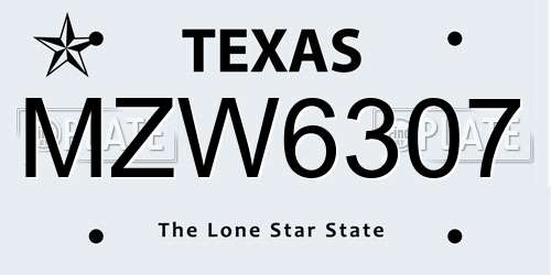 MZW6307 Texas License Plate