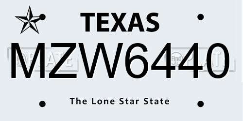 MZW6440 Texas License Plate