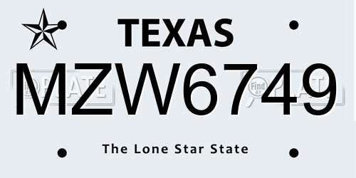 MZW6749 Texas License Plate