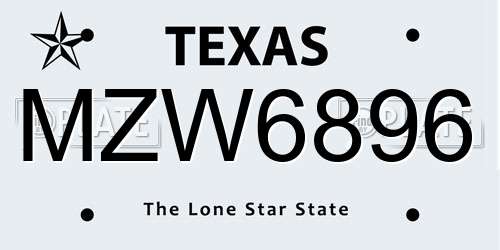 MZW6896 Texas License Plate