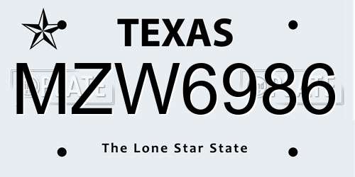 MZW6986 Texas License Plate