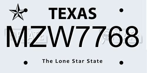 MZW7768 Texas License Plate