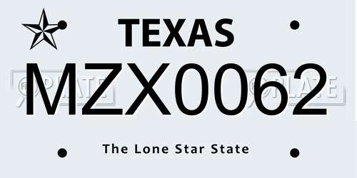 MZX0062 Texas License Plate