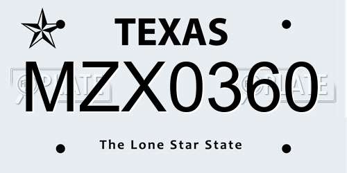 MZX0360 Texas License Plate