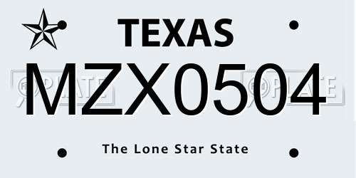 MZX0504 Texas License Plate