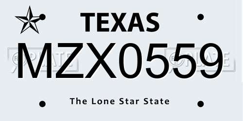 MZX0559 Texas License Plate