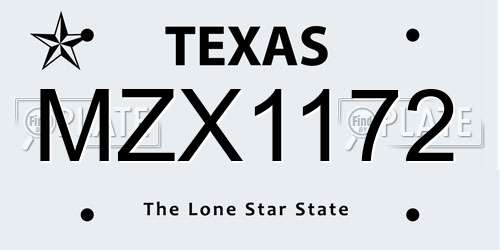 MZX1172 Texas License Plate