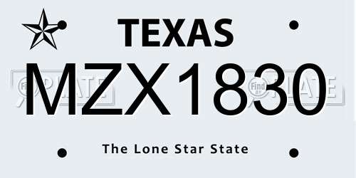 MZX1830 Texas License Plate