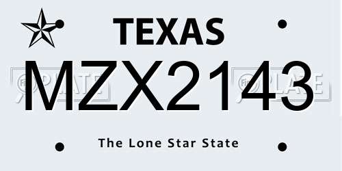 MZX2143 Texas License Plate