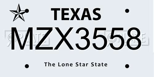 MZX3558 Texas License Plate