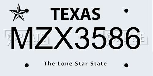 MZX3586 Texas License Plate