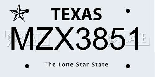 MZX3851 Texas License Plate