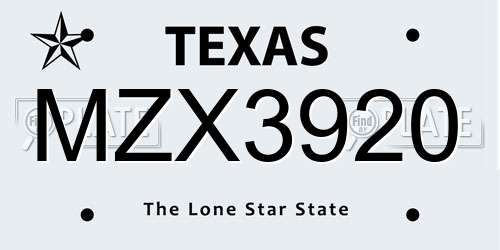 MZX3920 Texas License Plate