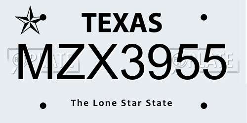MZX3955 Texas License Plate