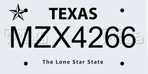 MZX4266 Texas License Plate