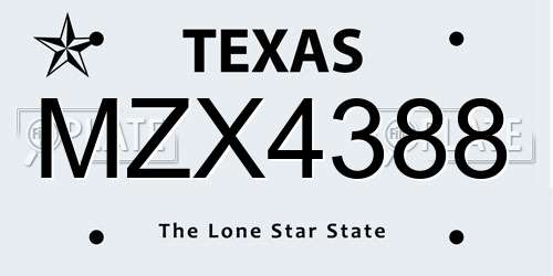 MZX4388 Texas License Plate