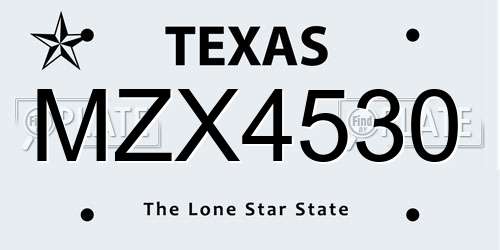 MZX4530 Texas License Plate