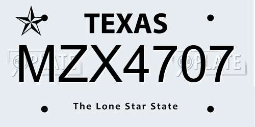 MZX4707 Texas License Plate