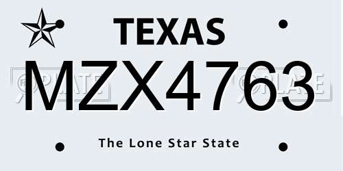 MZX4763 Texas License Plate