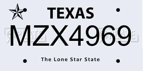 MZX4969 Texas License Plate