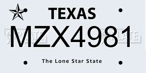 MZX4981 Texas License Plate