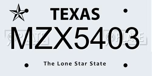 MZX5403 Texas License Plate