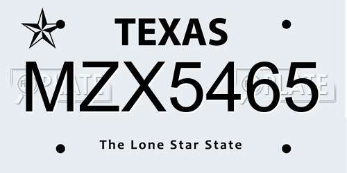 MZX5465 Texas License Plate