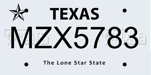 MZX5783 Texas License Plate