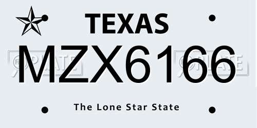 MZX6166 Texas License Plate