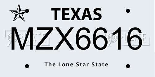 MZX6616 Texas License Plate