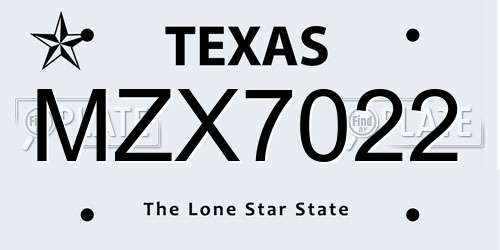 MZX7022 Texas License Plate