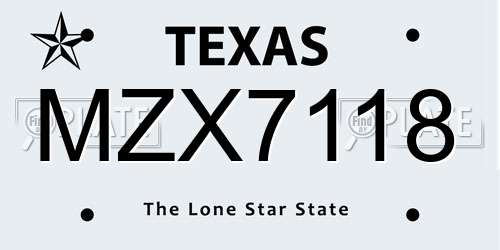MZX7118 Texas License Plate