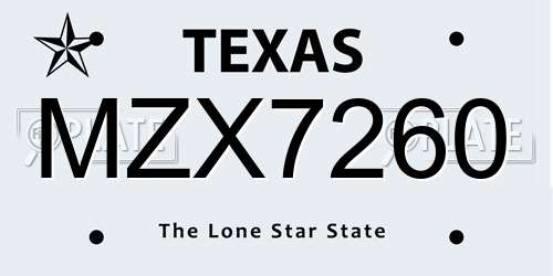 MZX7260 Texas License Plate