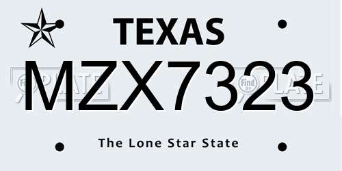 MZX7323 Texas License Plate