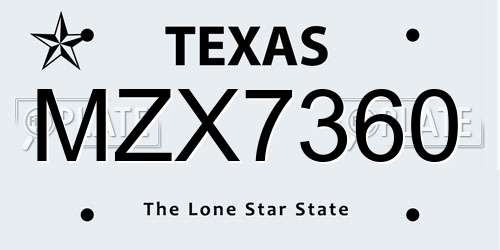 MZX7360 Texas License Plate
