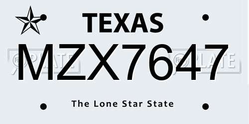 MZX7647 Texas License Plate