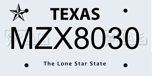 MZX8030 Texas License Plate