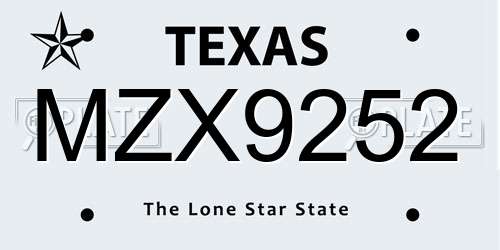 MZX9252 Texas License Plate