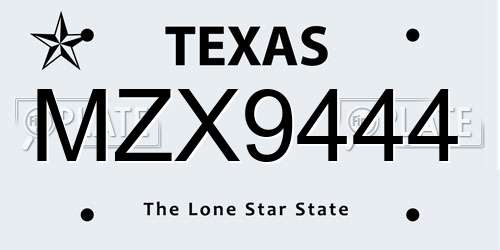 MZX9444 Texas License Plate