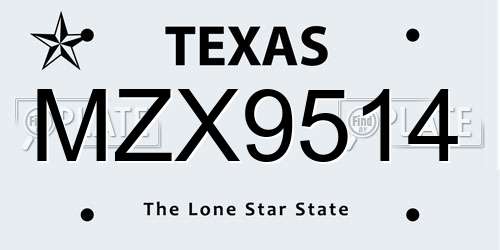 MZX9514 Texas License Plate