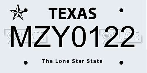 MZY0122 Texas License Plate