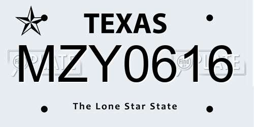 MZY0616 Texas License Plate
