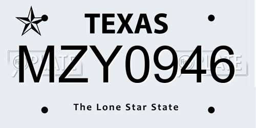 MZY0946 Texas License Plate
