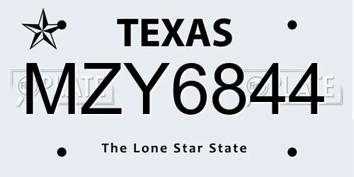 MZY6844 Texas License Plate