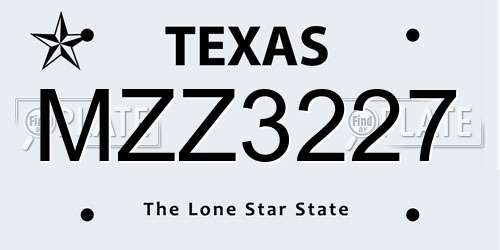 MZZ3227 Texas License Plate