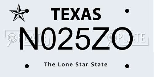 N025ZO Texas License Plate